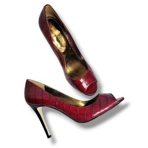 EUC Enzo Angiolini Red Patent Leather Peep Toe Stiletto‎ High Heels Pumps 10M